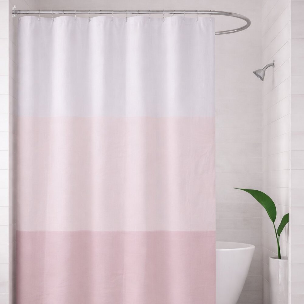 Comfort Bay 13 Pc Shower Liner Set Pink Color Block 72x72 PEVA w/ 12 Hooks